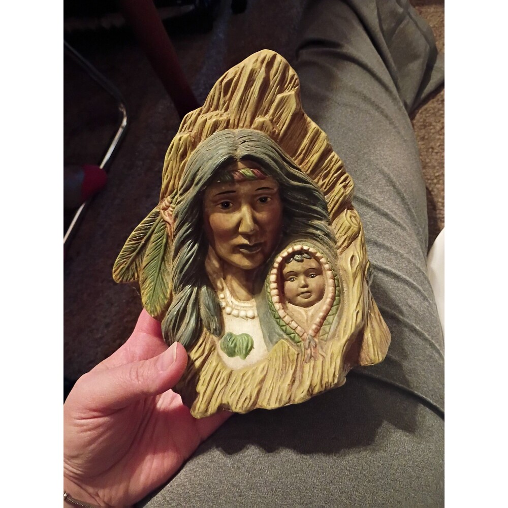 Vintage Native American mother and child statue